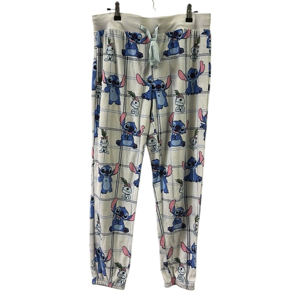 Disney Lilo Stitch Drawstring Waist Gray Blue Jogger Pajamas Pants PJ Womens S